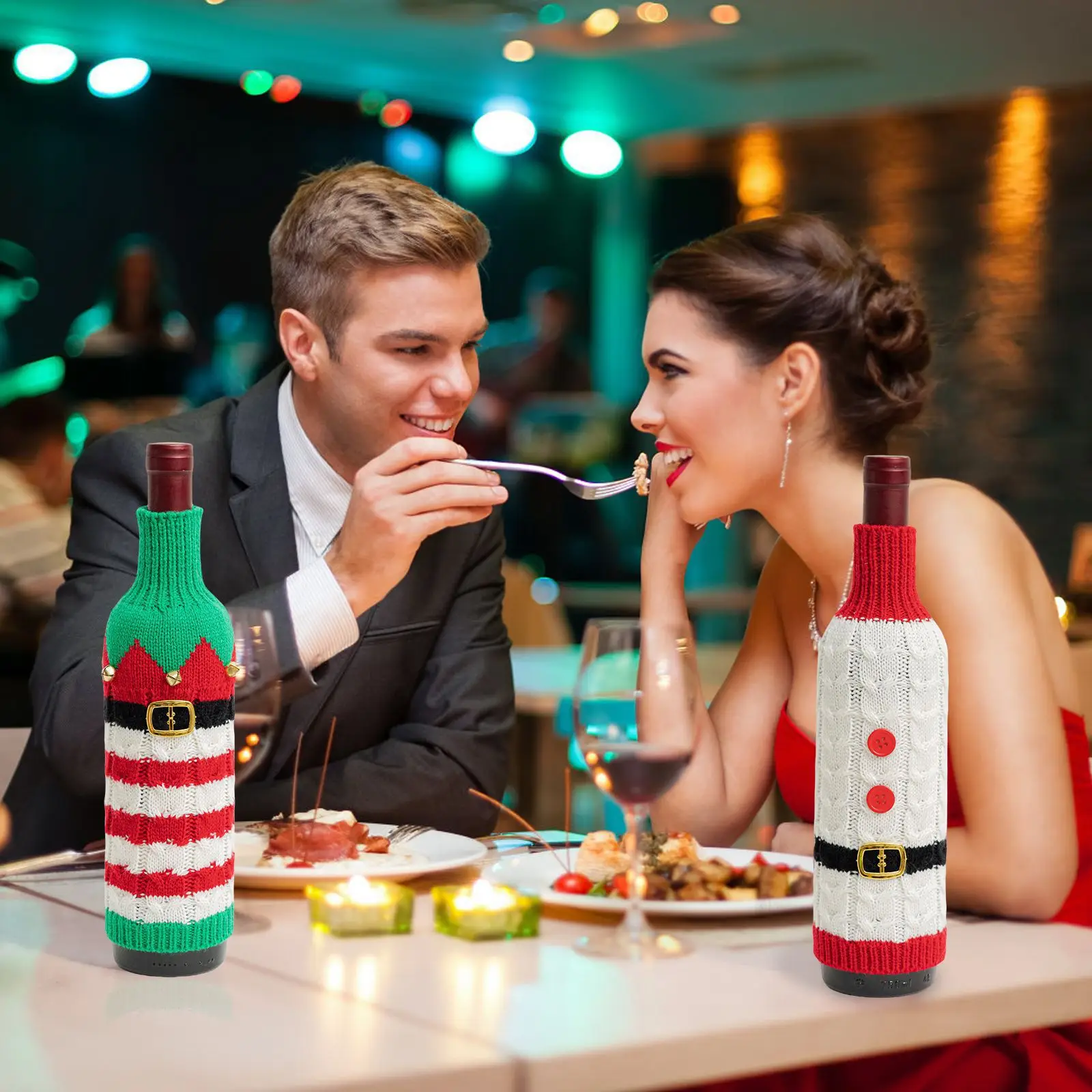 Cross-Country Knitted Christmas Wine Bottle Covers Red White Belt Belt Decor — feature 11