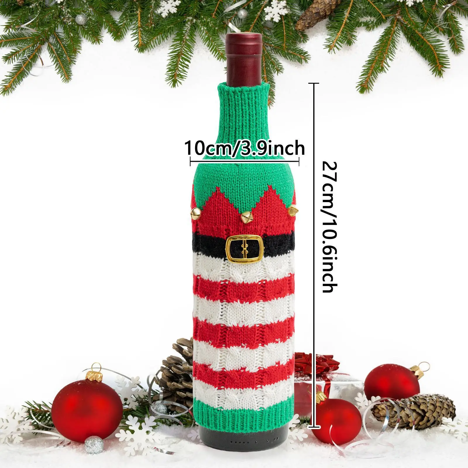 Cross-Country Knitted Christmas Wine Bottle Covers Red White Belt Belt Decor — feature 14