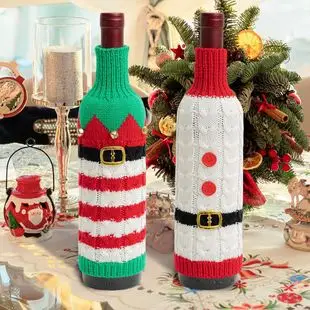 Cross-Country Knitted Christmas Wine Bottle Covers Red White Belt Belt Decor — feature 29