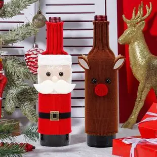 Cross-Country Knitted Christmas Wine Bottle Covers Red White Belt Belt Decor — feature 36