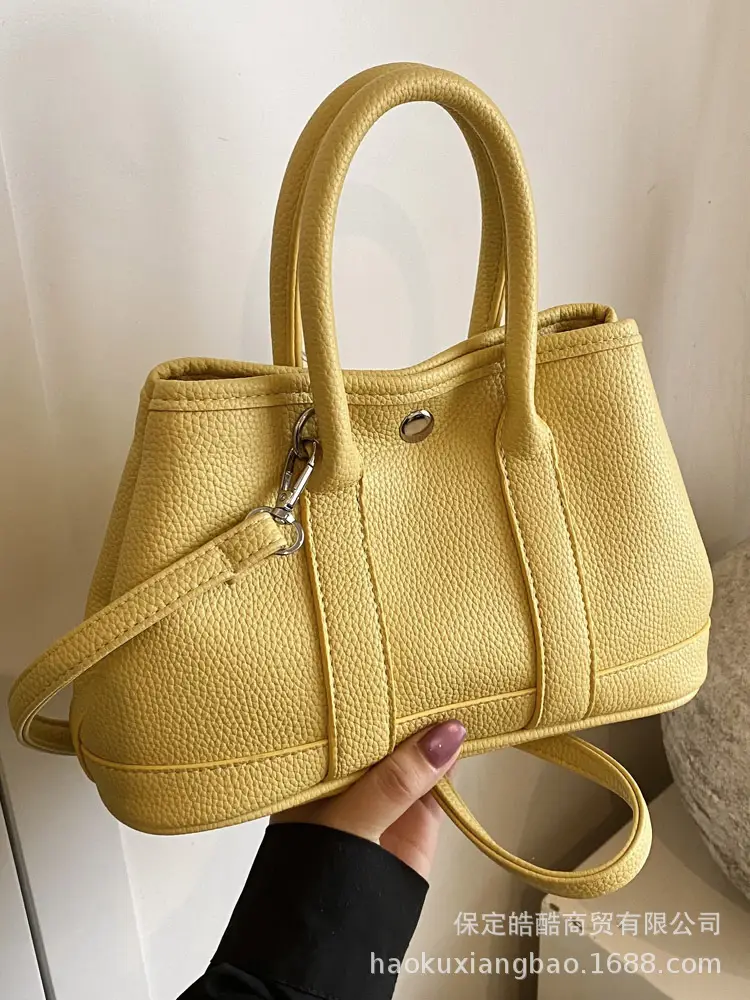 Women Cream Leather Large Tote Bag with Doll Charm