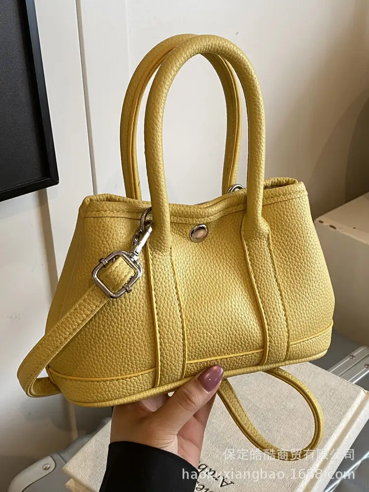 Women Cream Leather Large Tote Bag with Doll Charm