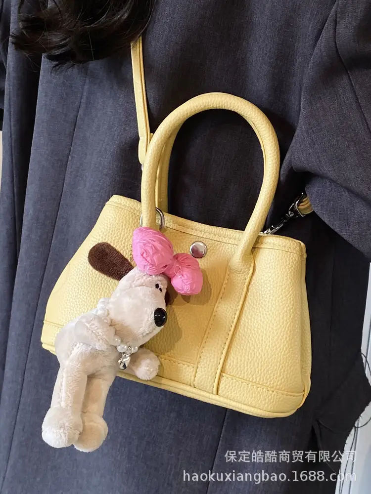 Women Cream Leather Large Tote Bag with Doll Charm