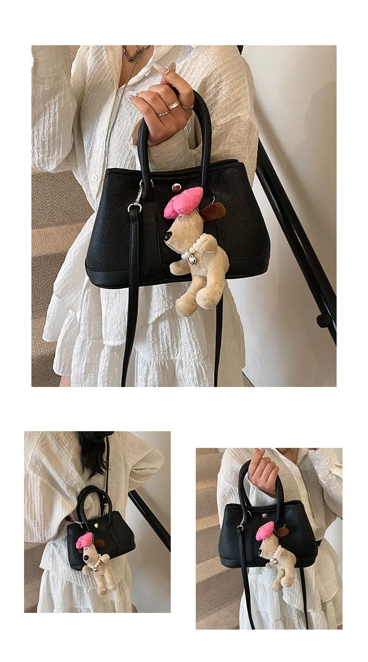 Women Cream Leather Large Tote Bag with Doll Charm — feature 10