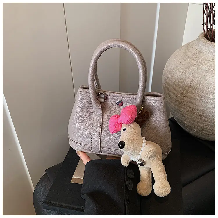 Women Cream Leather Large Tote Bag with Doll Charm — feature 22