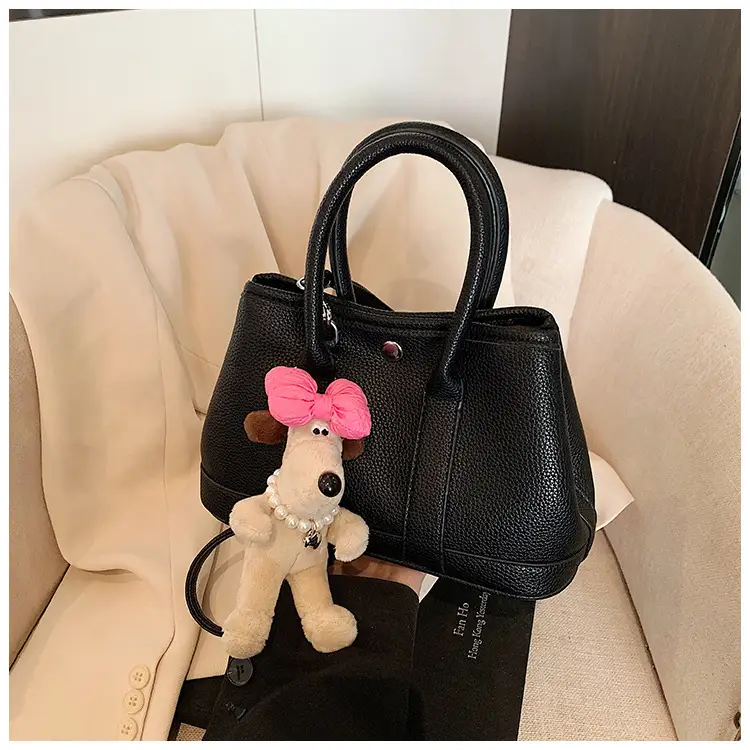 Women Cream Leather Large Tote Bag with Doll Charm — feature 25