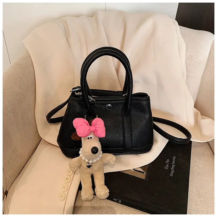 Women Cream Leather Large Tote Bag with Doll Charm — feature 26