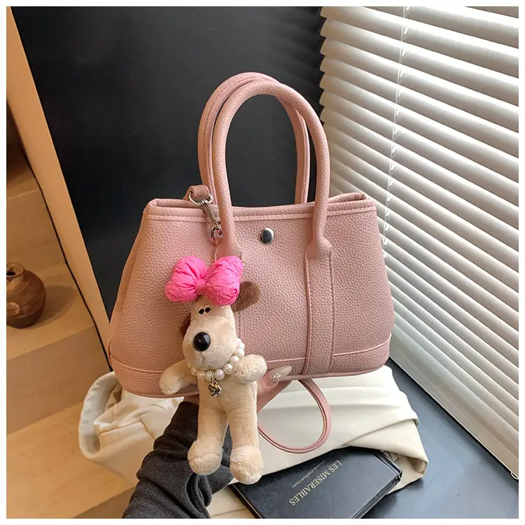 Women Cream Leather Large Tote Bag with Doll Charm — feature 28