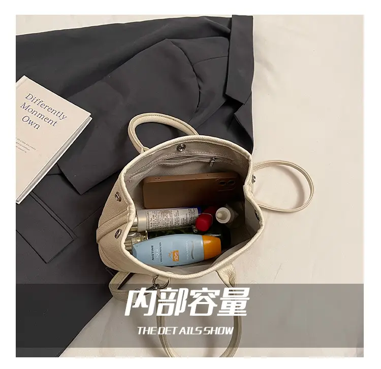 Women Cream Leather Large Tote Bag with Doll Charm — feature 4