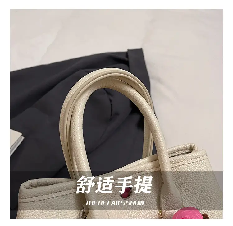 Women Cream Leather Large Tote Bag with Doll Charm — feature 5