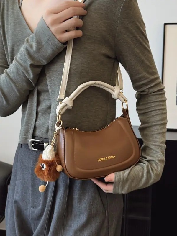 Women's Brown French Style Shoulder Crossbody Bag - Image 8