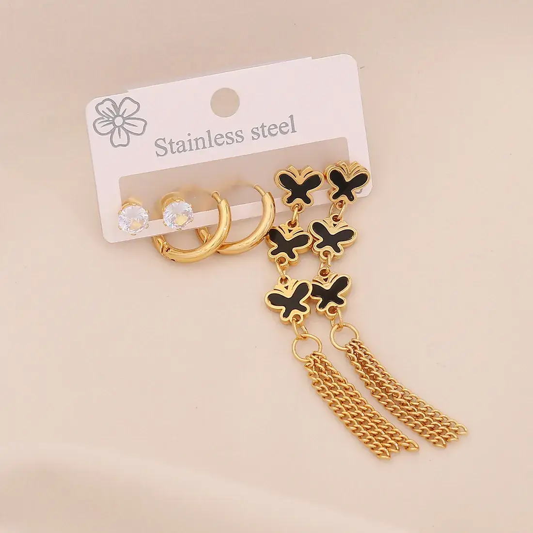 Stainless Steel Six-Leaf Clover Earrings for Women