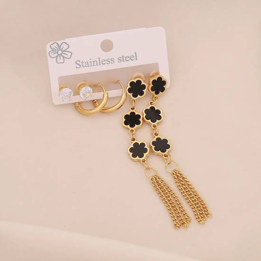Stainless Steel Six-Leaf Clover Earrings for Women