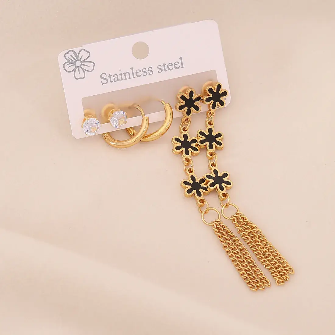 Stainless Steel Six-Leaf Clover Earrings for Women