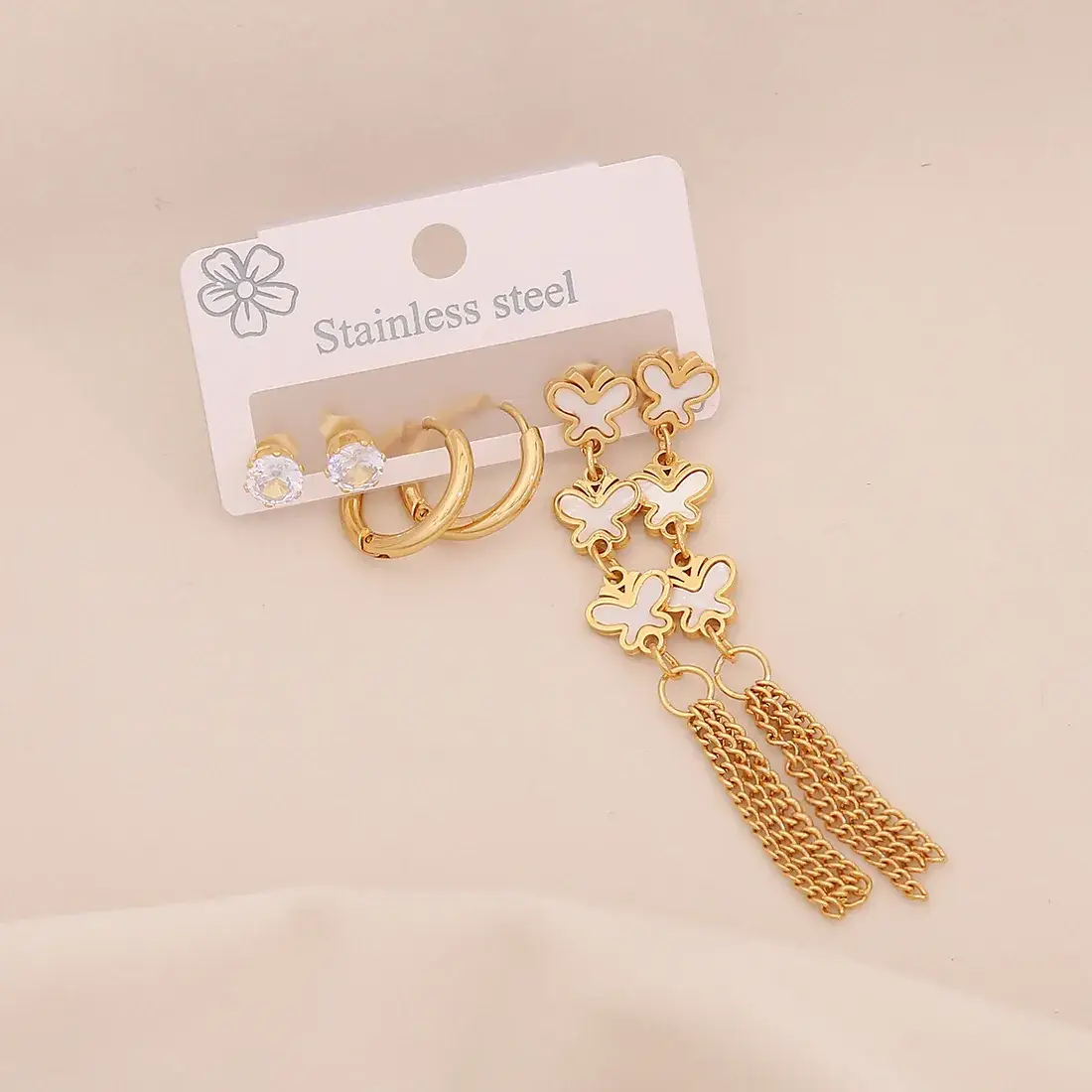 Stainless Steel Six-Leaf Clover Earrings for Women