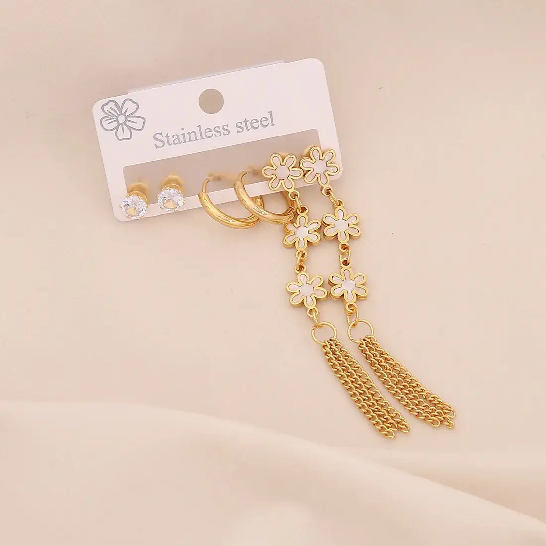 Stainless Steel Six-Leaf Clover Earrings for Women