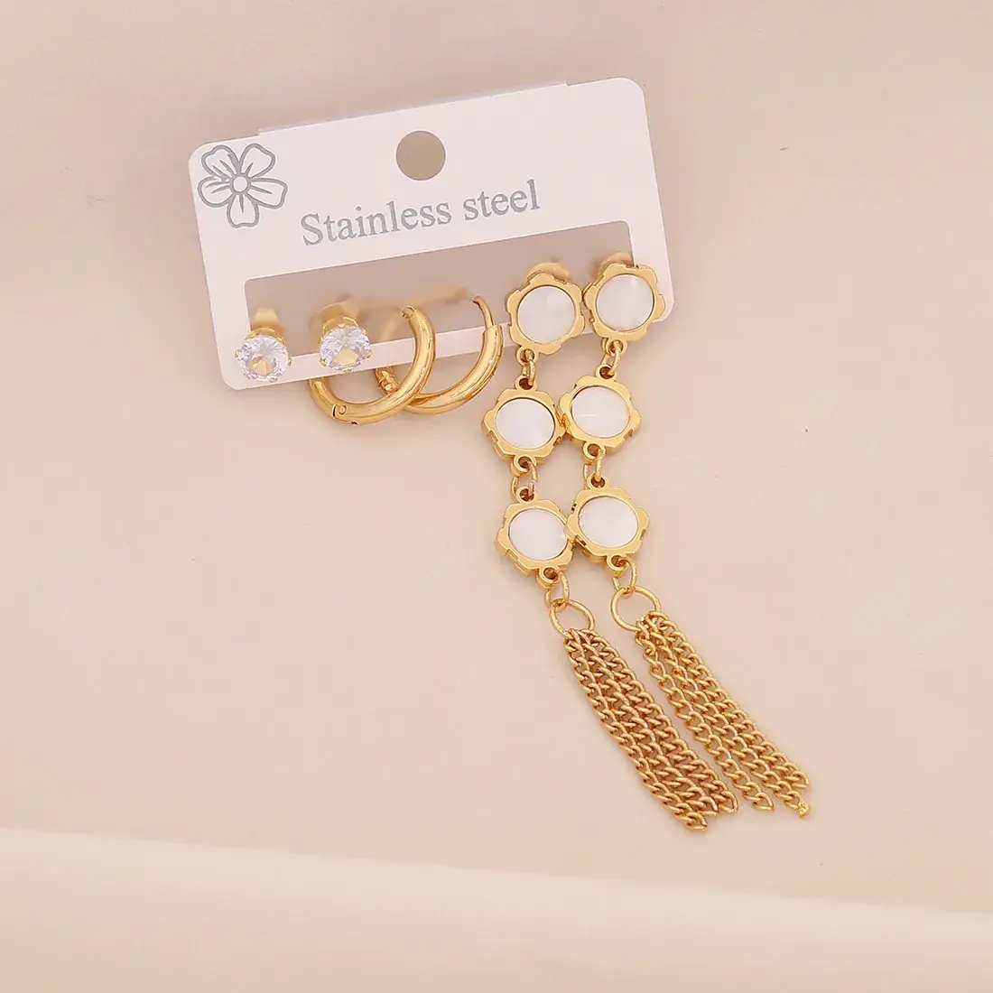 Stainless Steel Six-Leaf Clover Earrings for Women