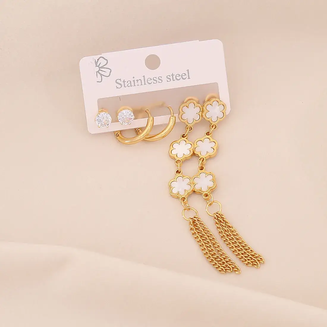 Stainless Steel Six-Leaf Clover Earrings for Women