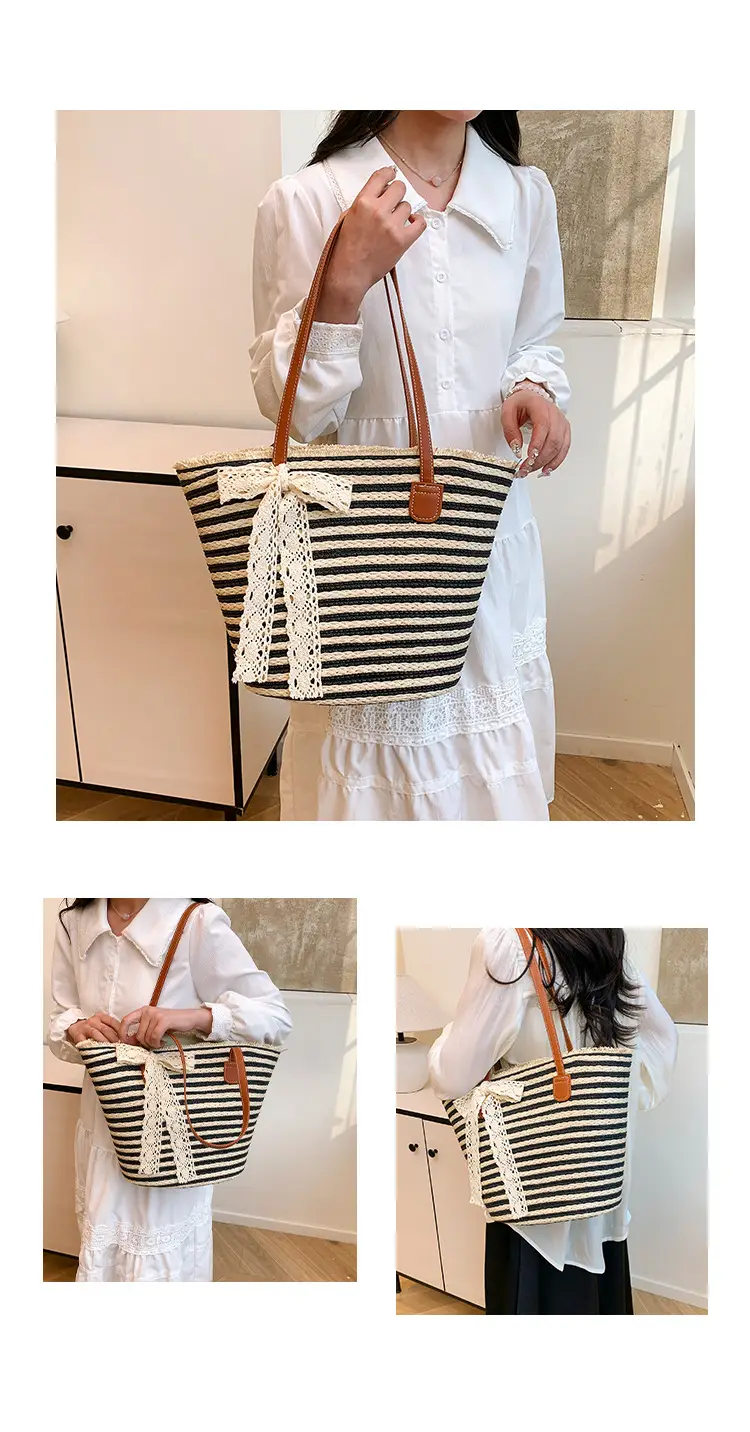 Women's Large Straw Veggie Basket with Lace Bow — feature 12