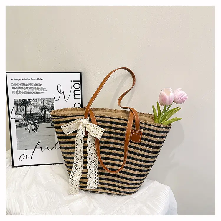 Women's Large Straw Veggie Basket with Lace Bow — feature 17