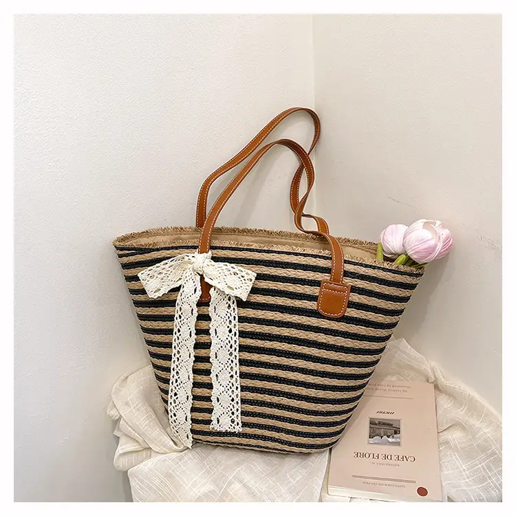 Women's Large Straw Veggie Basket with Lace Bow — feature 18