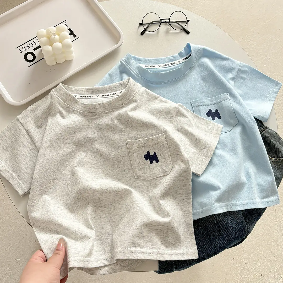 Light Blue Pure Cotton Boys T-Shirt with Pocket Design — feature 2