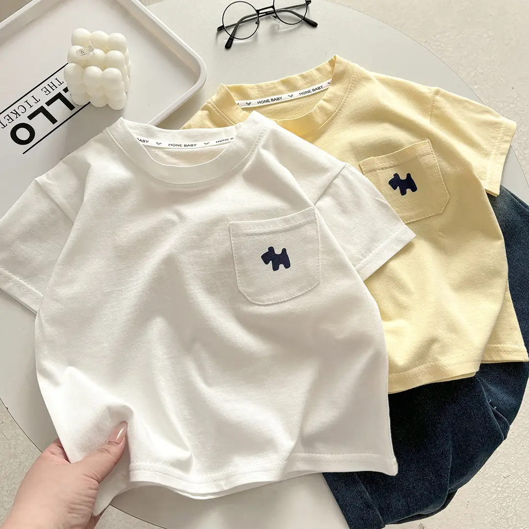 Light Blue Pure Cotton Boys T-Shirt with Pocket Design — feature 3