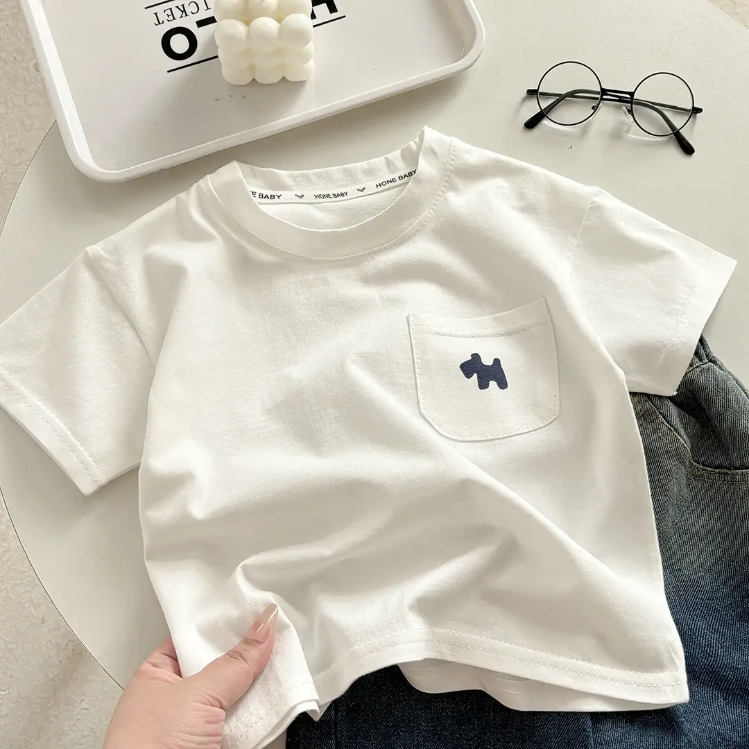 Light Blue Pure Cotton Boys T-Shirt with Pocket Design — feature 4