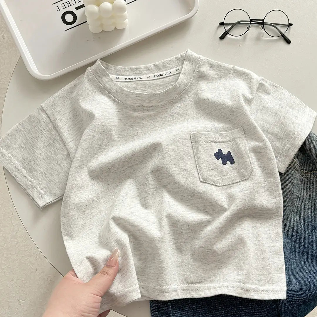 Light Blue Pure Cotton Boys T-Shirt with Pocket Design — feature 5