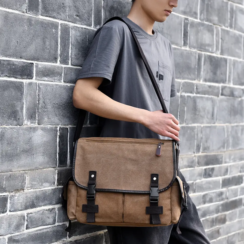 Men's Canvas Crossbody Bag Large Multi-Compartment Business Commuter - Image 6