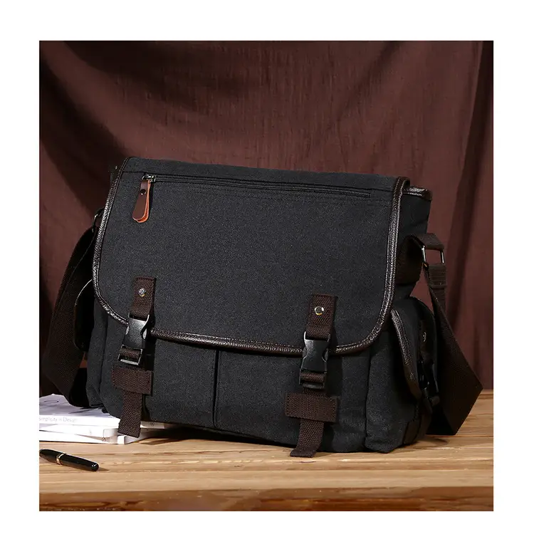 Men's Canvas Crossbody Bag Large Multi-Compartment Business Commuter — feature 14