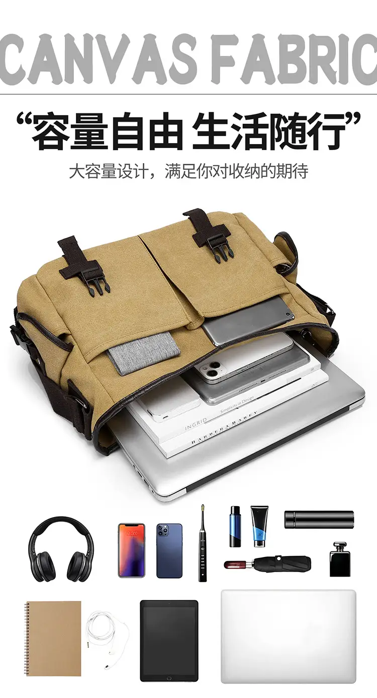 Men's Canvas Crossbody Bag Large Multi-Compartment Business Commuter — feature 7