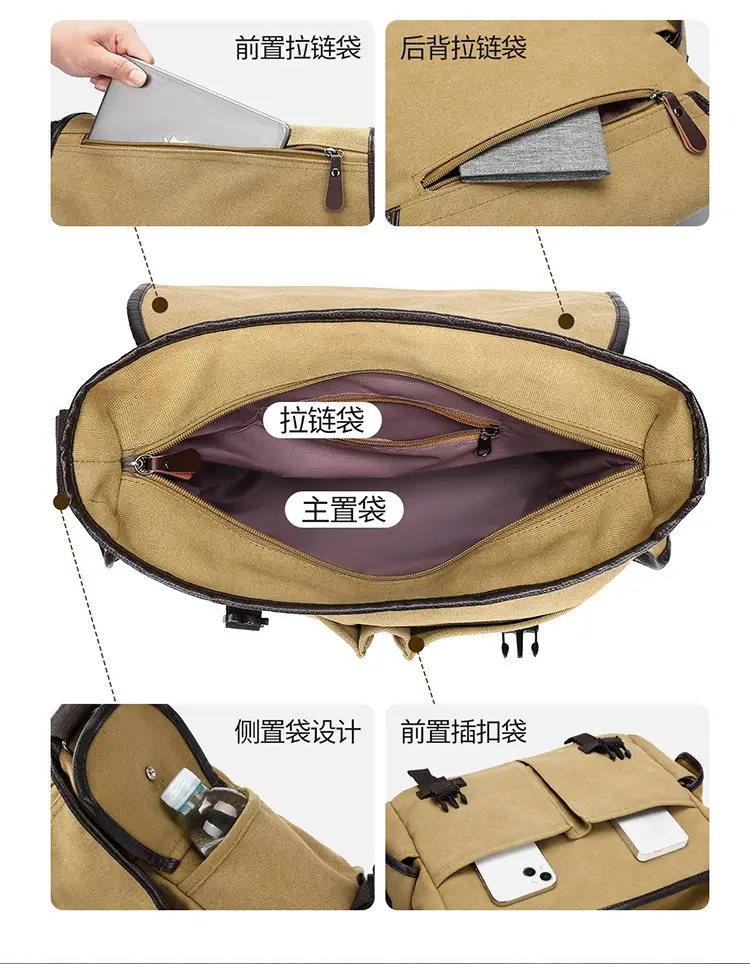 Men's Canvas Crossbody Bag Large Multi-Compartment Business Commuter — feature 8