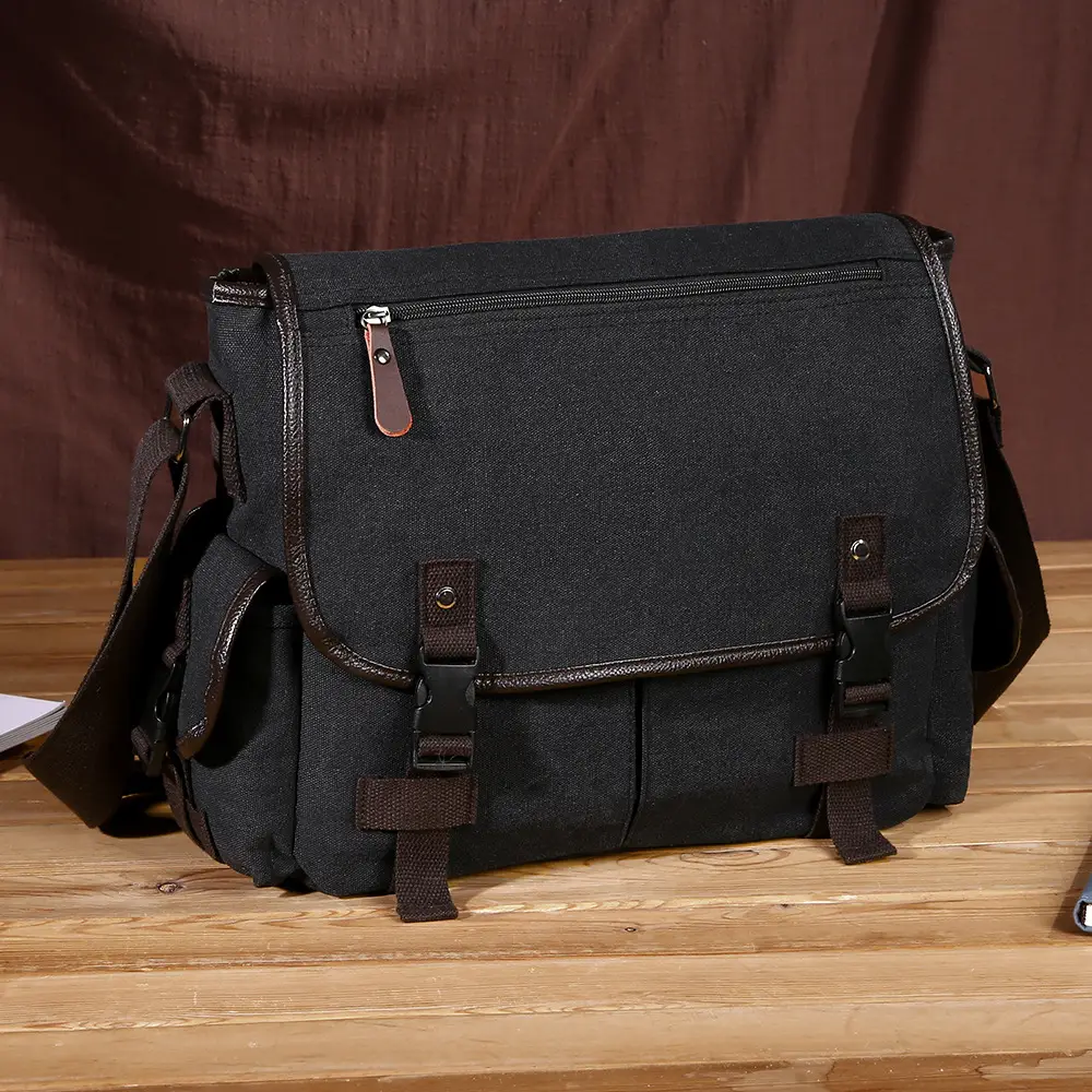 Men's Canvas Crossbody Bag Large Multi-Compartment Business Commuter - Image 2