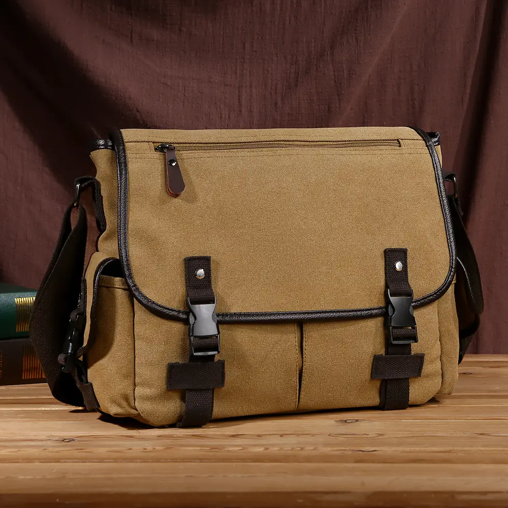 Men's Canvas Crossbody Bag Large Multi-Compartment Business Commuter - Image 3