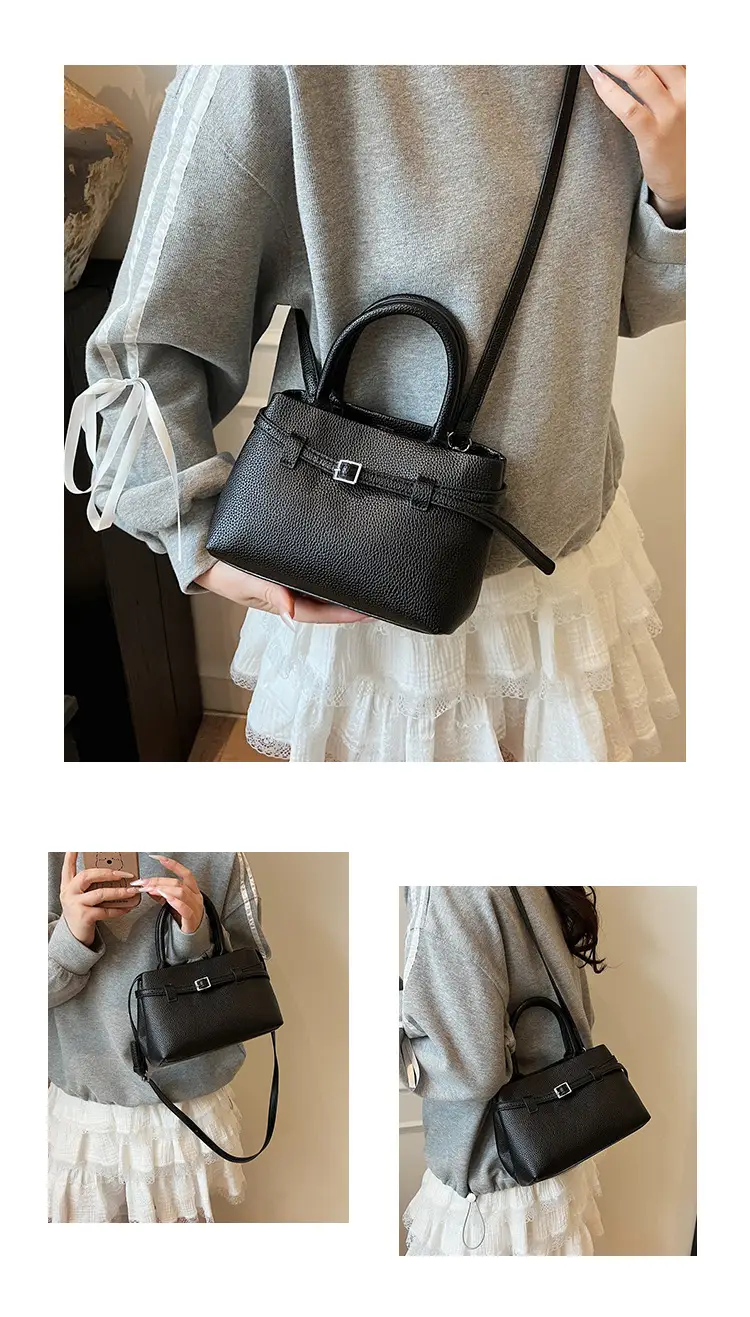Women's Black Textured Shoulder Bag 2024 Vintage Style — feature 11