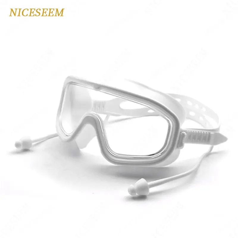 Swimming Goggles Are Waterproof, Leak-Proof, Anti-Fog, High-Definition, Large-Frame, Professional Racing Training Goggles with Integrated Earplugs That Do Not Squeeze the Eyes