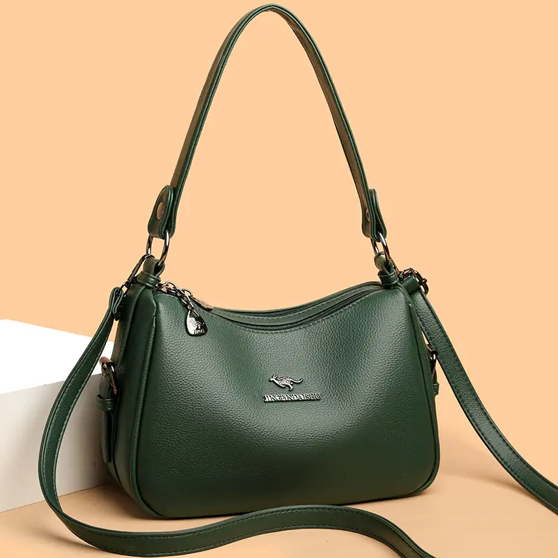 Brown Textured Leather Shoulder Bag for Women - Image 8