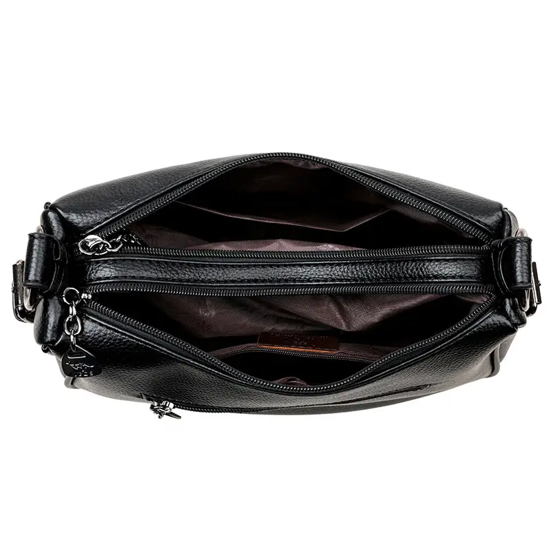 Brown Textured Leather Shoulder Bag for Women - Image 9