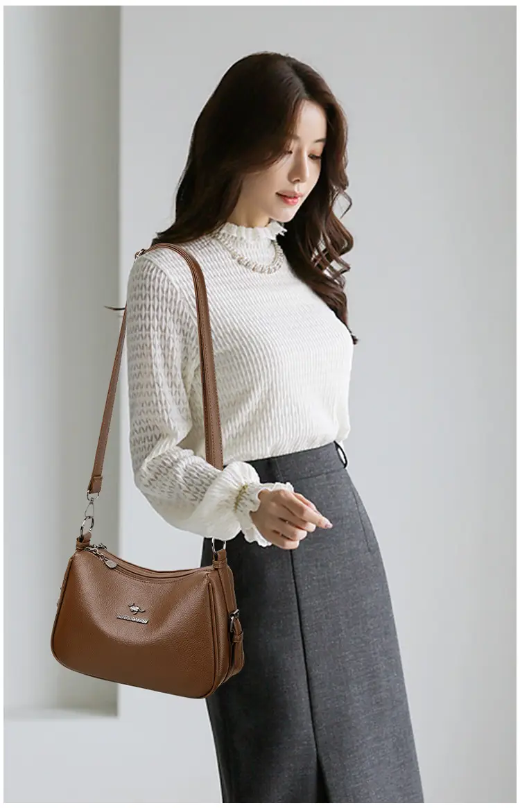 Brown Textured Leather Shoulder Bag for Women — feature 9