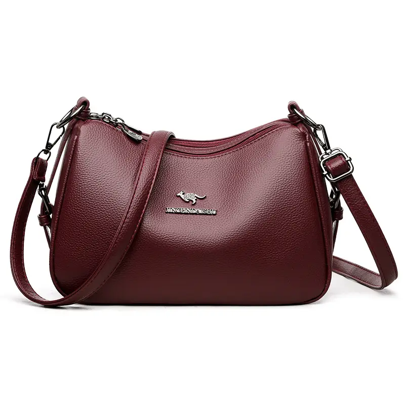 Brown Textured Leather Shoulder Bag for Women - Image 3