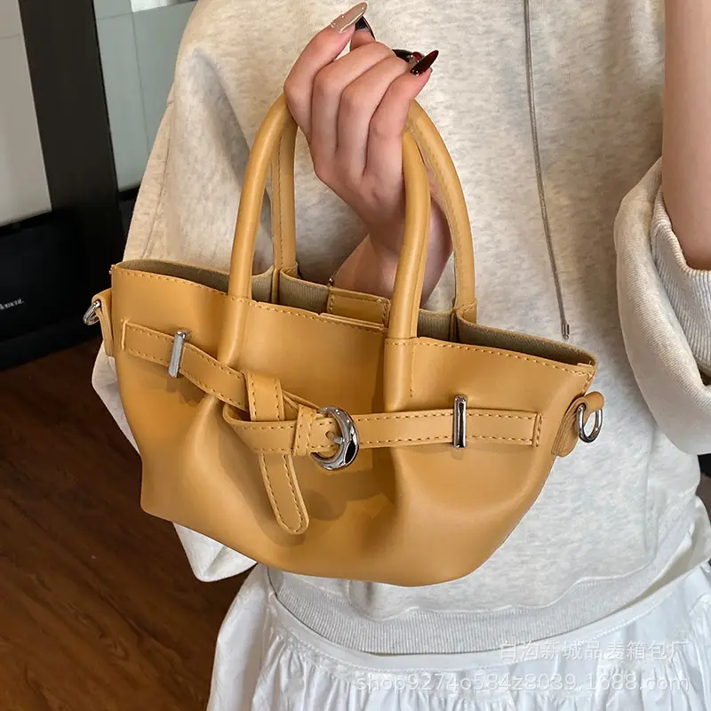 Korean Style Tan Leather Bucket Bag for Women - Image 7