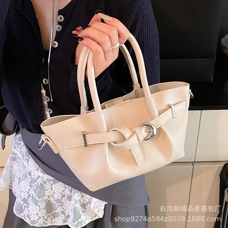 Korean Style Tan Leather Bucket Bag for Women - Image 8