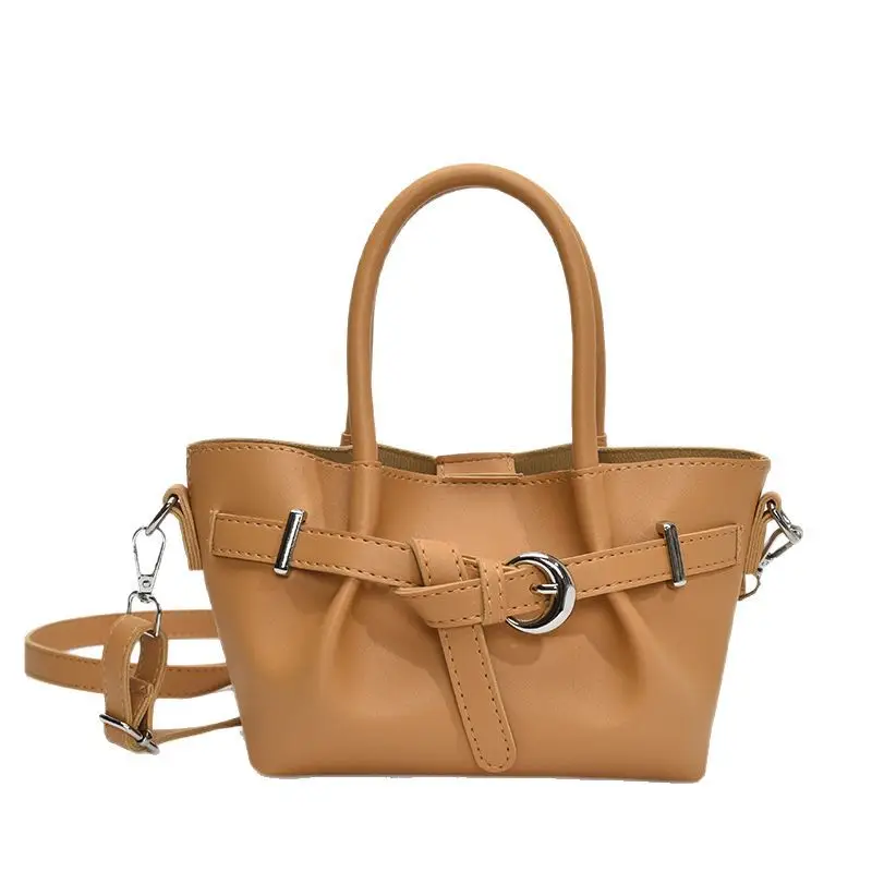 Korean Style Tan Leather Bucket Bag for Women - Image 10