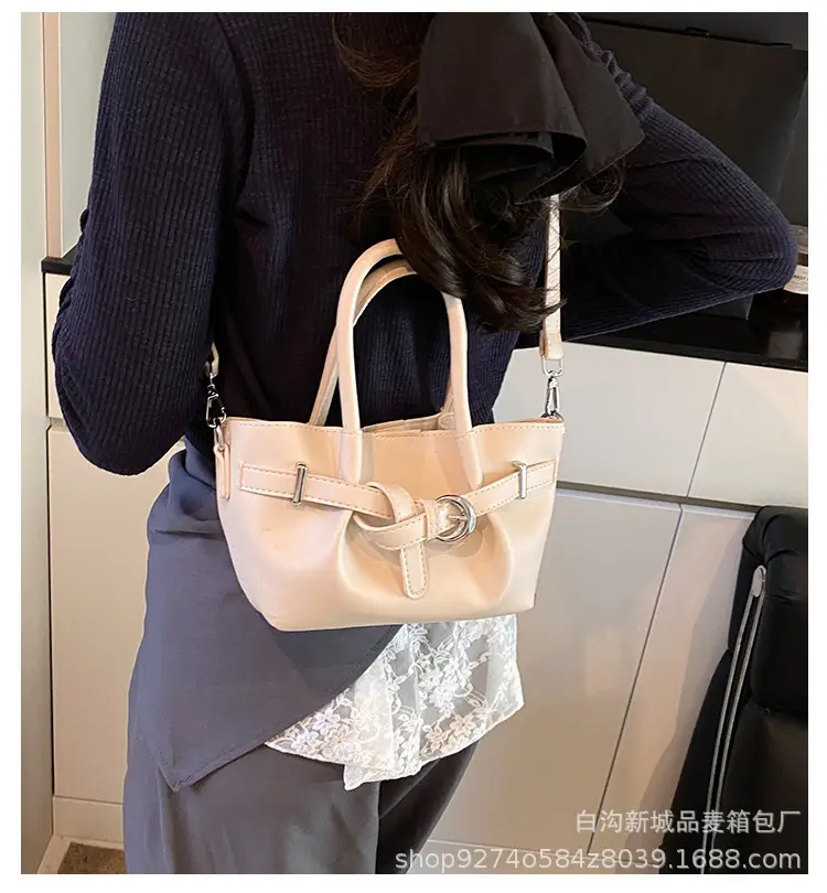 Korean Style Tan Leather Bucket Bag for Women — feature 1
