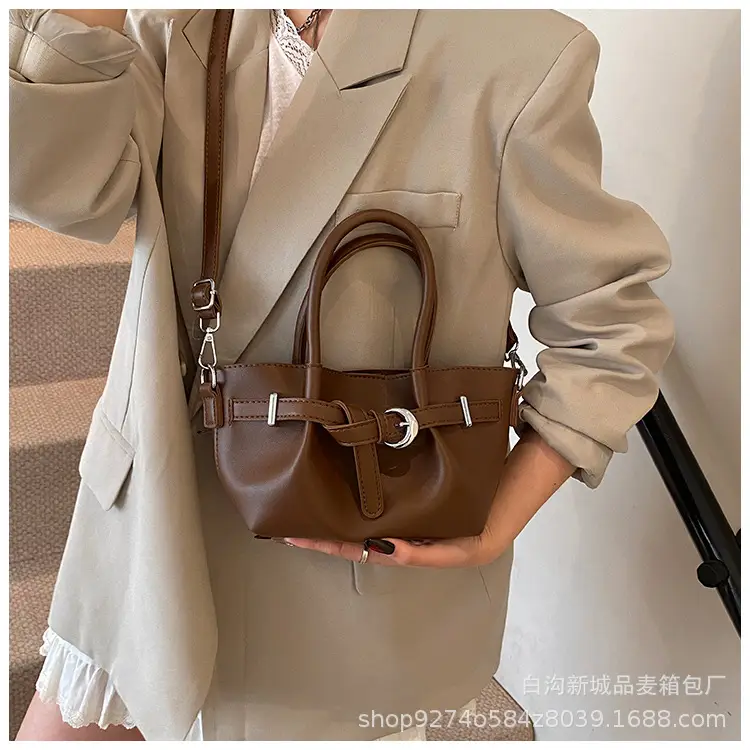Korean Style Tan Leather Bucket Bag for Women — feature 17