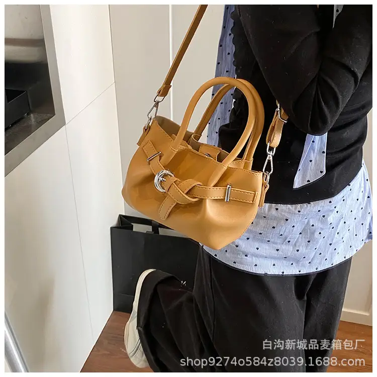 Korean Style Tan Leather Bucket Bag for Women — feature 19