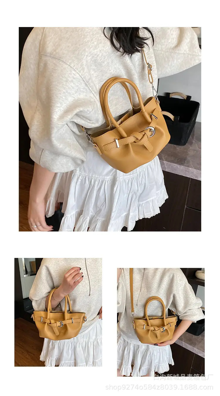 Korean Style Tan Leather Bucket Bag for Women — feature 4