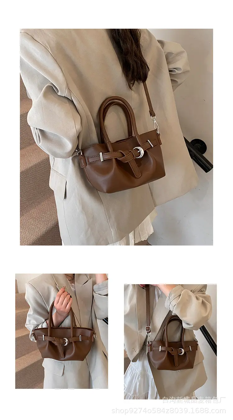 Korean Style Tan Leather Bucket Bag for Women — feature 7