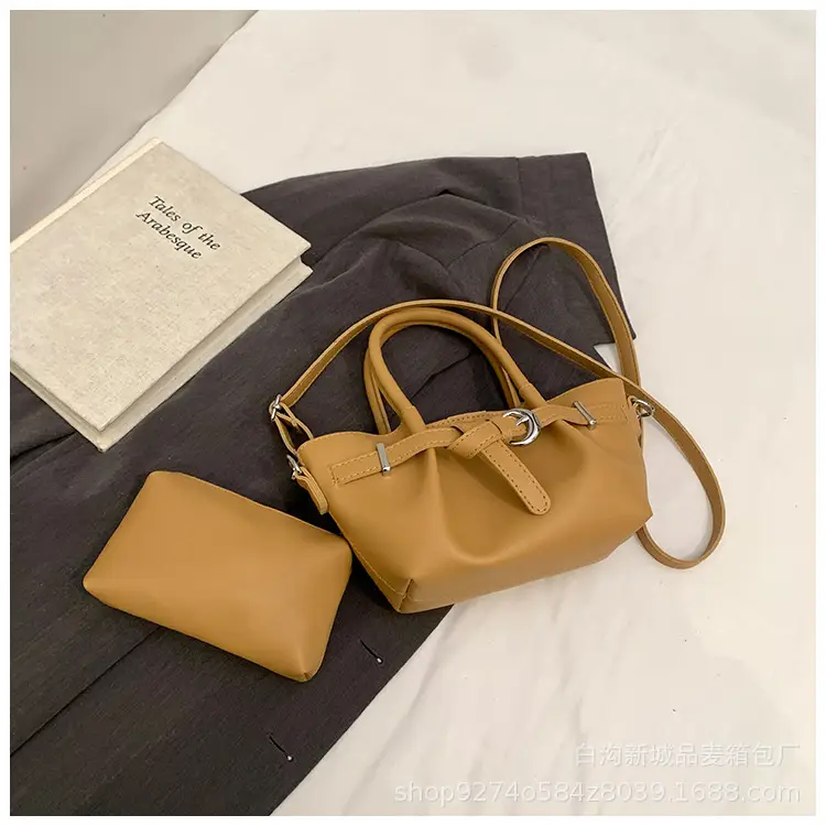 Korean Style Tan Leather Bucket Bag for Women - Image 2